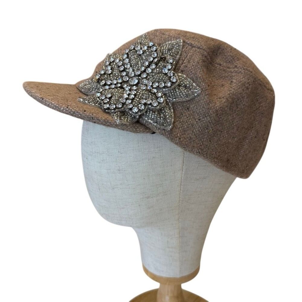 Elegant Brown Cap with Rhinestone Embellishment